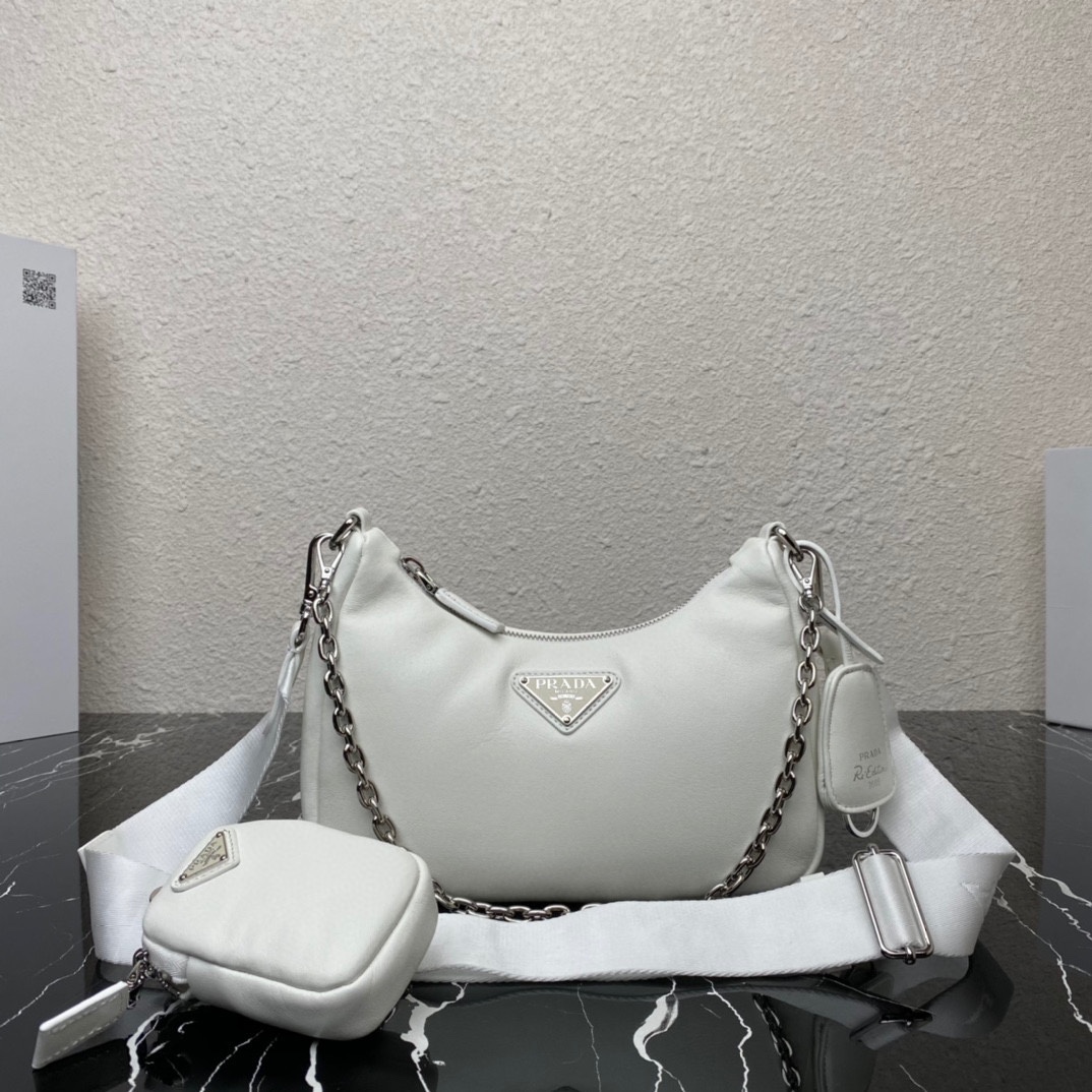 Prada Padded Nappa Leather Re Edition 2005 Shoulder Bag White 1BH204